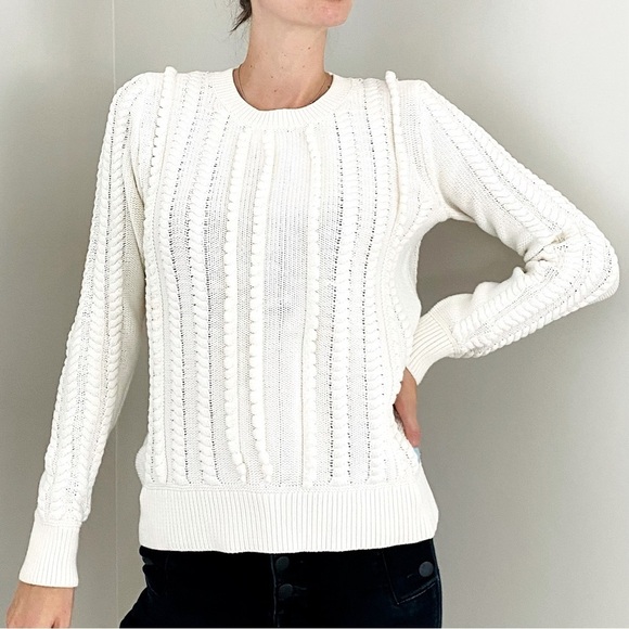 Banana Republic Chunky Cable Knit Crewneck Pullover Sweater , S White - Picture 1 of 13